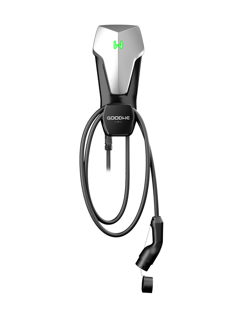 Goodwe GW7K-HCA-20 7kW single phase EV charger with tethered Type 2 cable, front view