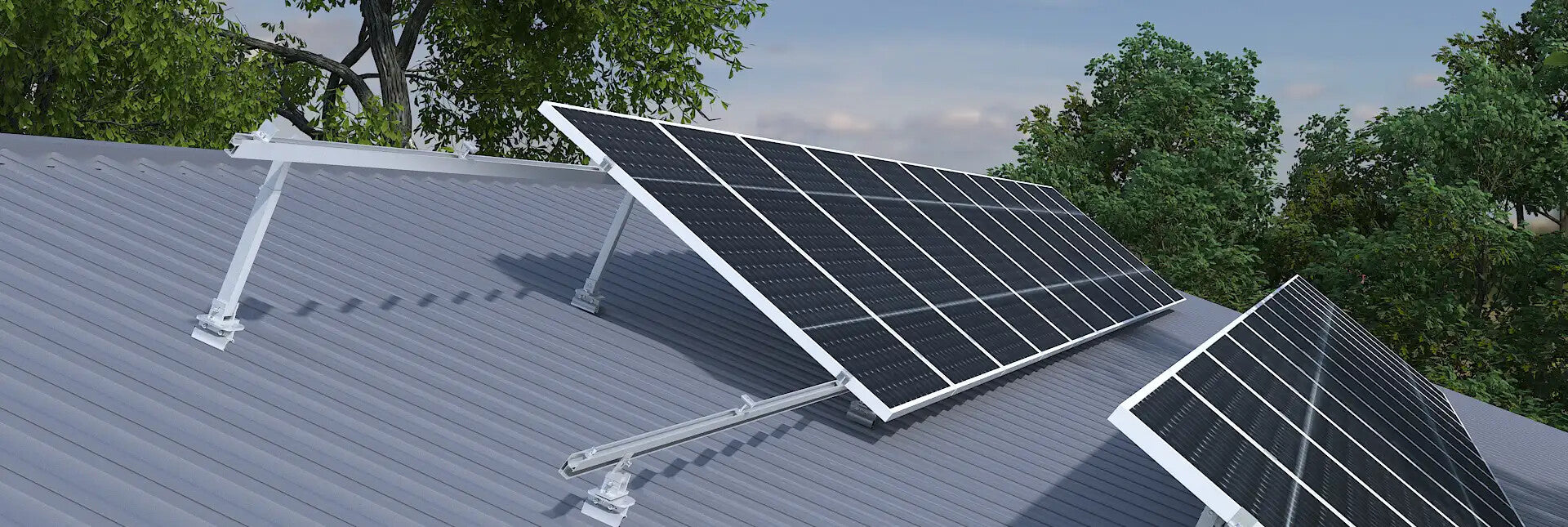 Mibet MRac tilt frames raising solar panels on a corrugated metal roof