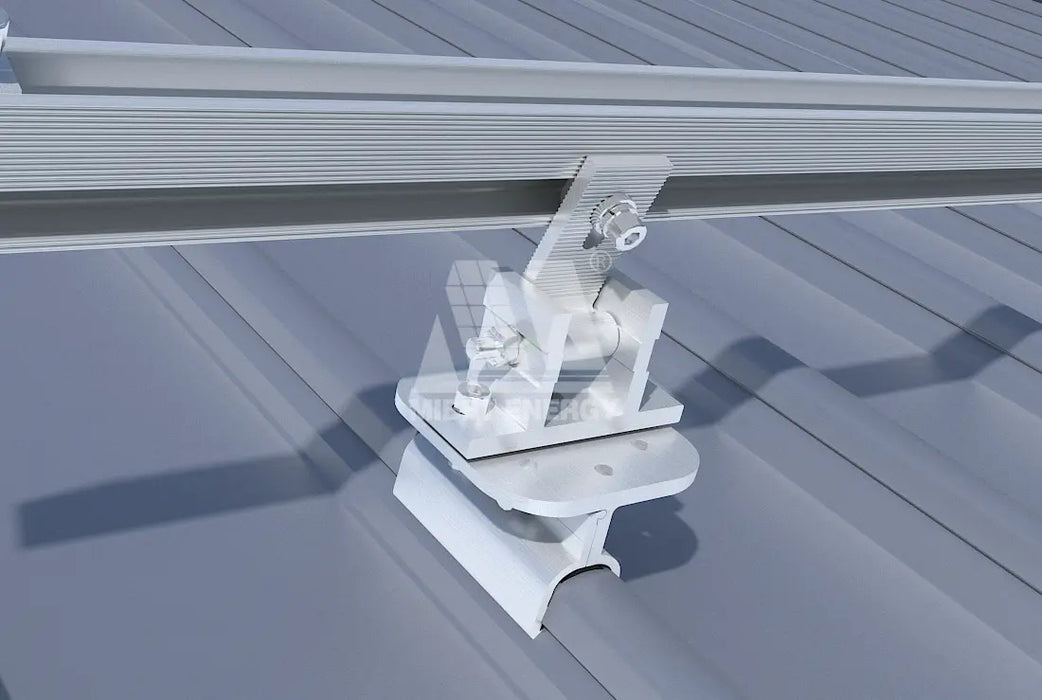 Mibet MRac tilt kit front support holding MA rail on a metal roof